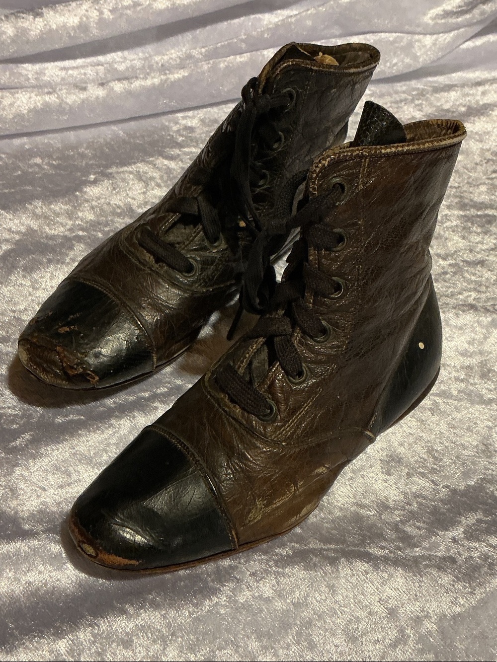 Antique Victorian Children’s Lace-Up Leather Ankle Boots - Brown and Black